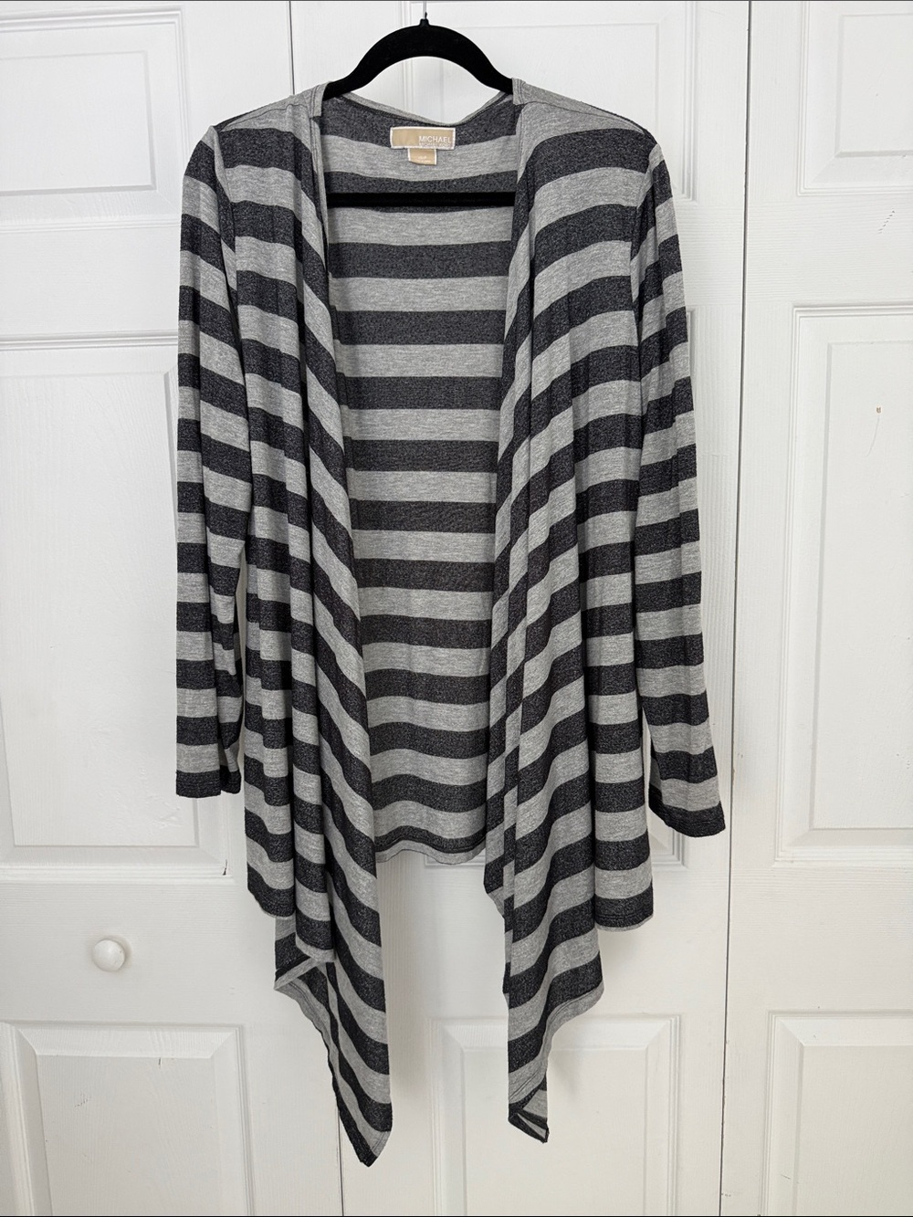 MICHAEL Michael Kors Gray and Black Striped Open-Front Cardigan Size XS